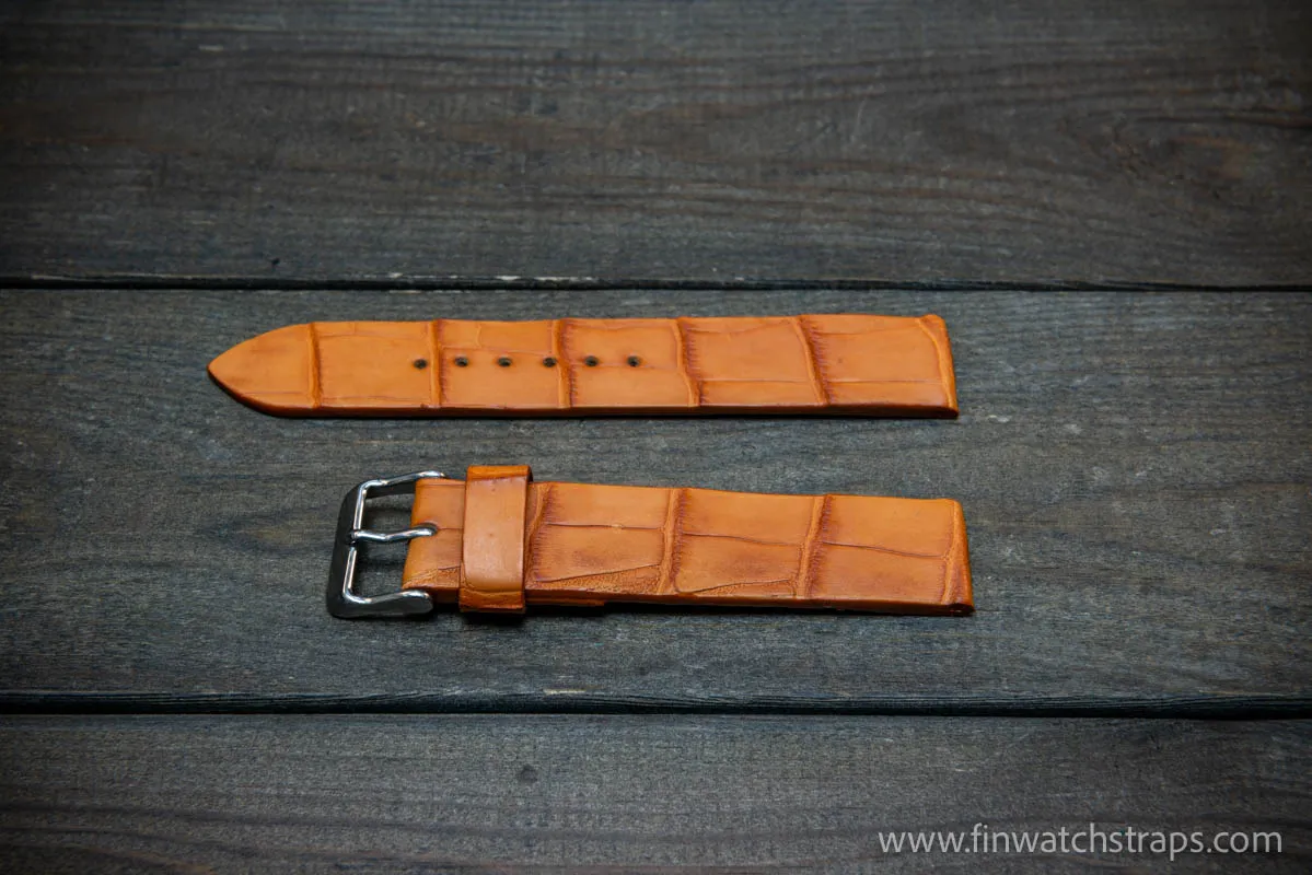 Alligator watch strap, French Croco,  Tan color,  handmade in Finland, 10-26 mm.