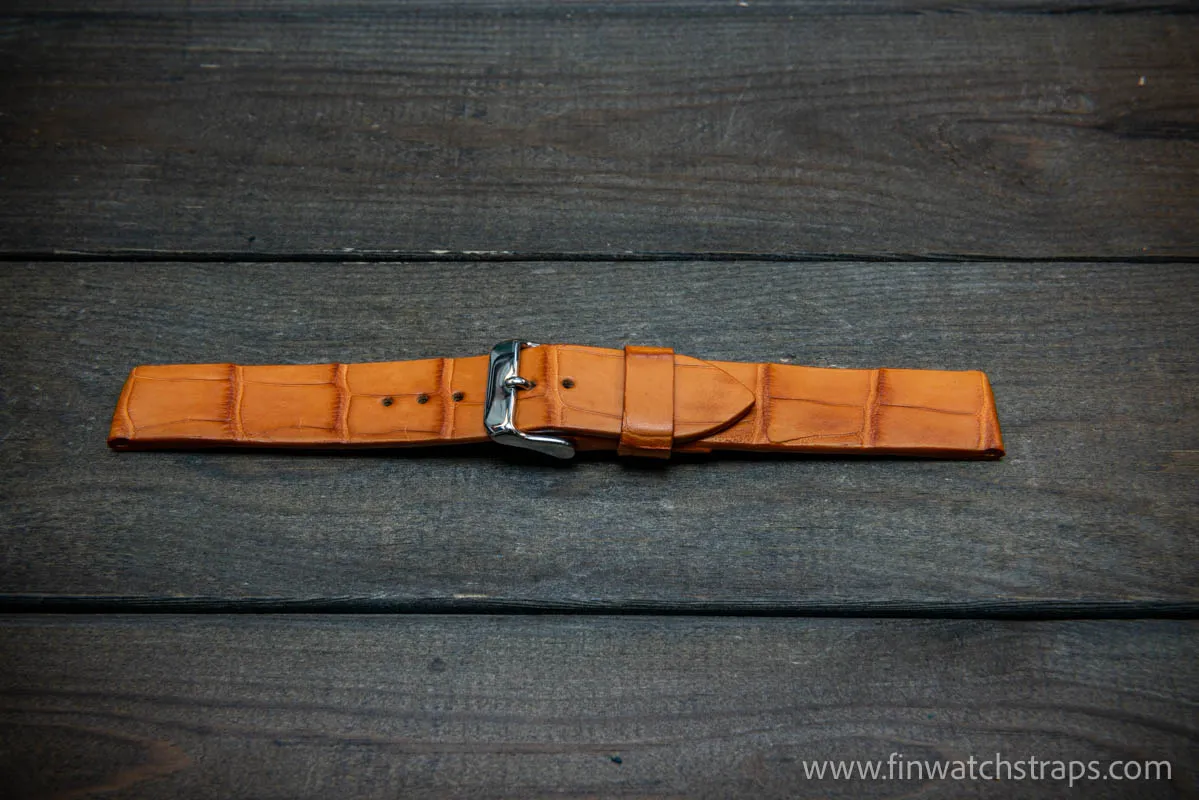 Alligator watch strap, French Croco,  Tan color,  handmade in Finland, 10-26 mm.