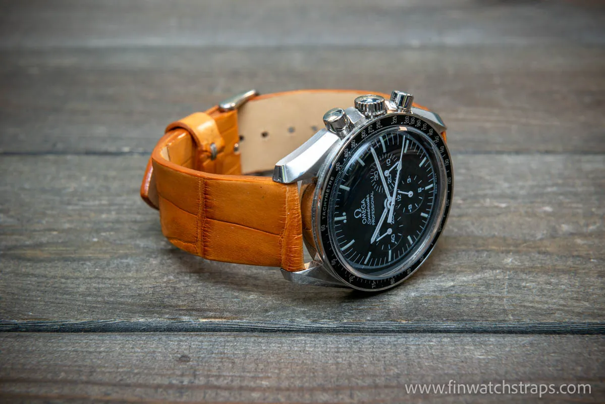 Alligator watch strap, French Croco,  Tan color,  handmade in Finland, 10-26 mm.