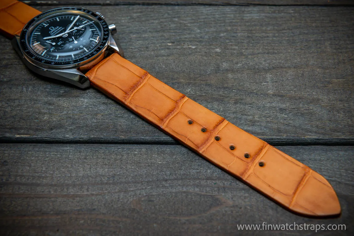 Alligator watch strap, French Croco,  Tan color,  handmade in Finland, 10-26 mm.