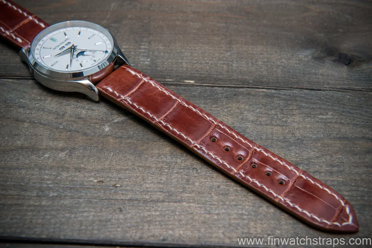 Alligator watch strap, Glazed Whiskey, handmade in Finland