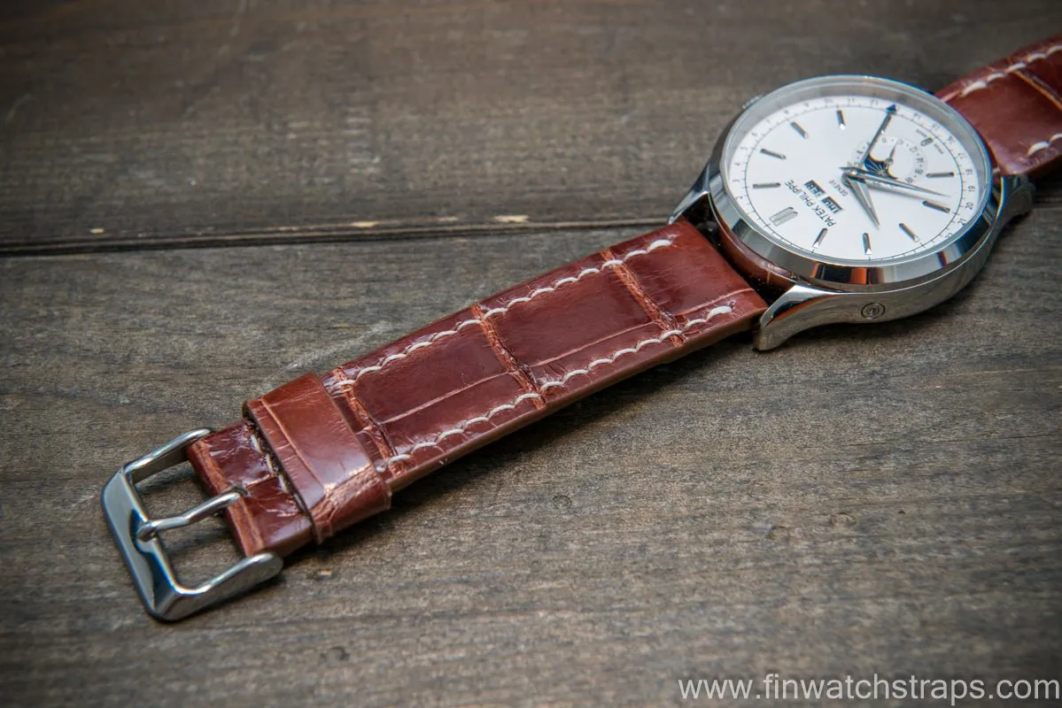 Alligator watch strap, Glazed Whiskey, handmade in Finland