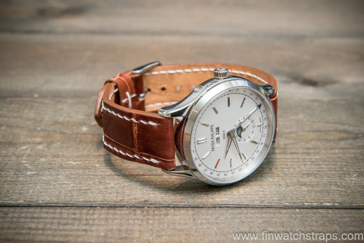Alligator watch strap, Glazed Whiskey, handmade in Finland