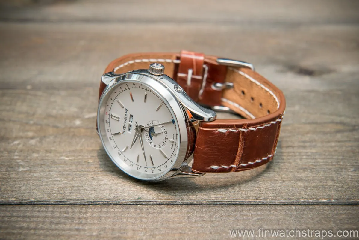Alligator watch strap, Glazed Whiskey, handmade in Finland