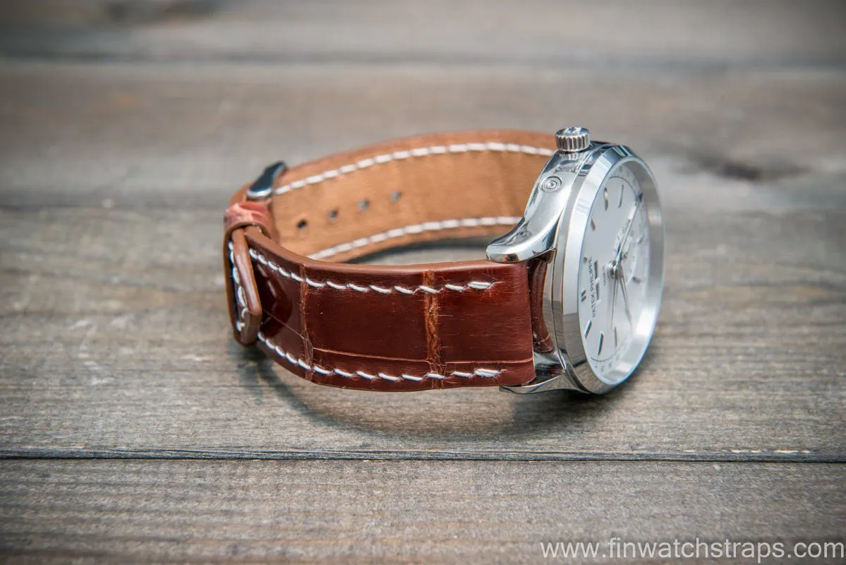 Alligator watch strap, Glazed Whiskey, handmade in Finland