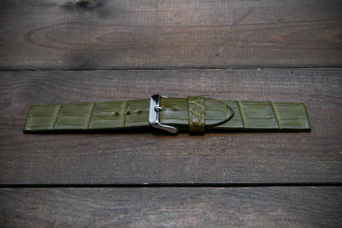 Alligator watch strap, Olive matte, French Croco, handmade in Finland