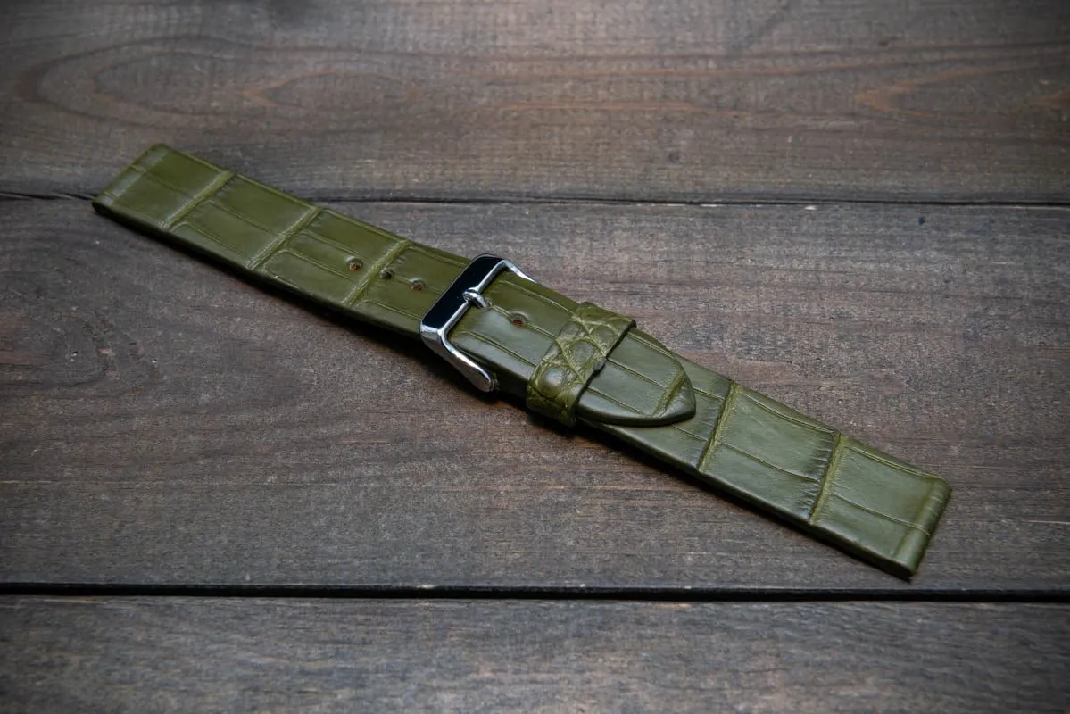 Alligator watch strap, Olive matte, French Croco, handmade in Finland