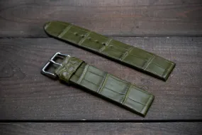 Alligator watch strap, Olive matte, French Croco, handmade in Finland Alligator watch strap, Olive matte, French Croco, handmade in Finland