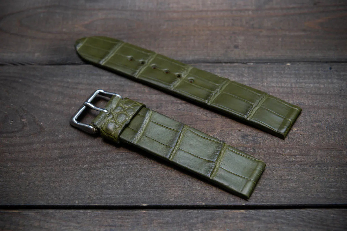 Alligator watch strap, Olive matte, French Croco, handmade in Finland