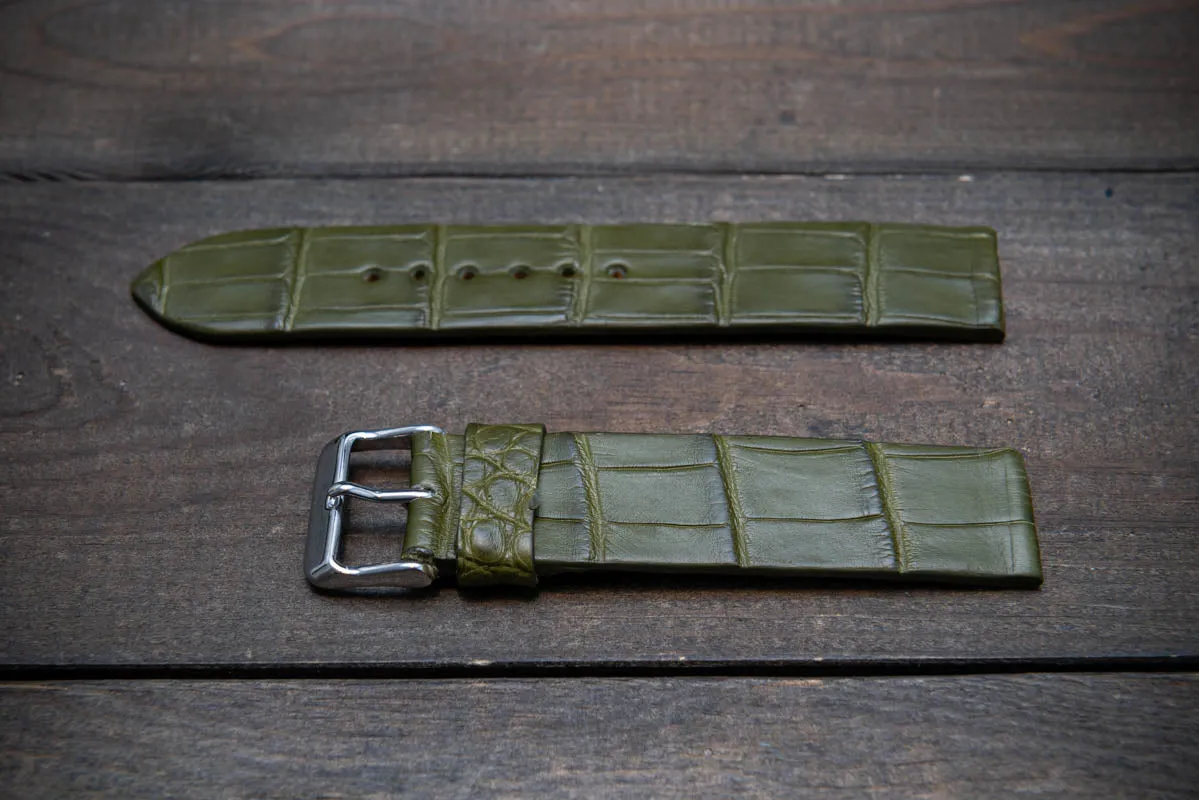 Alligator watch strap, Olive matte, French Croco, handmade in Finland