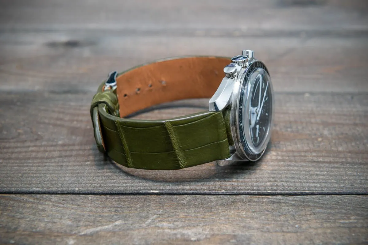 Alligator watch strap, Olive matte, French Croco, handmade in Finland