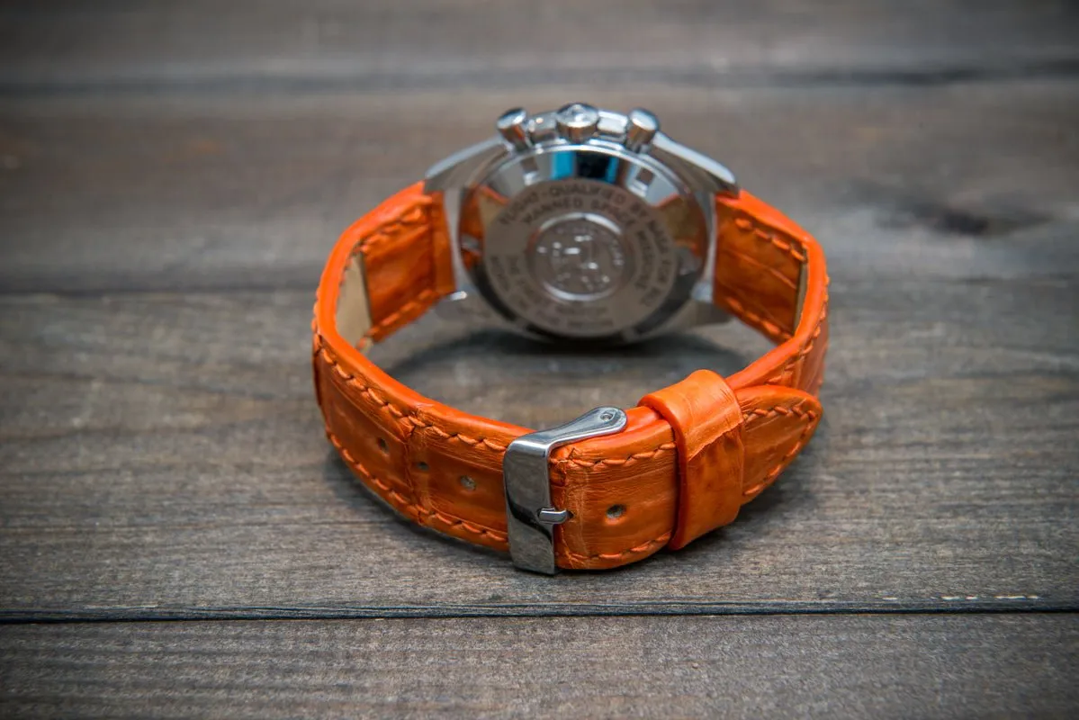 Alligator watch strap, Orange matte, handmade in Finland