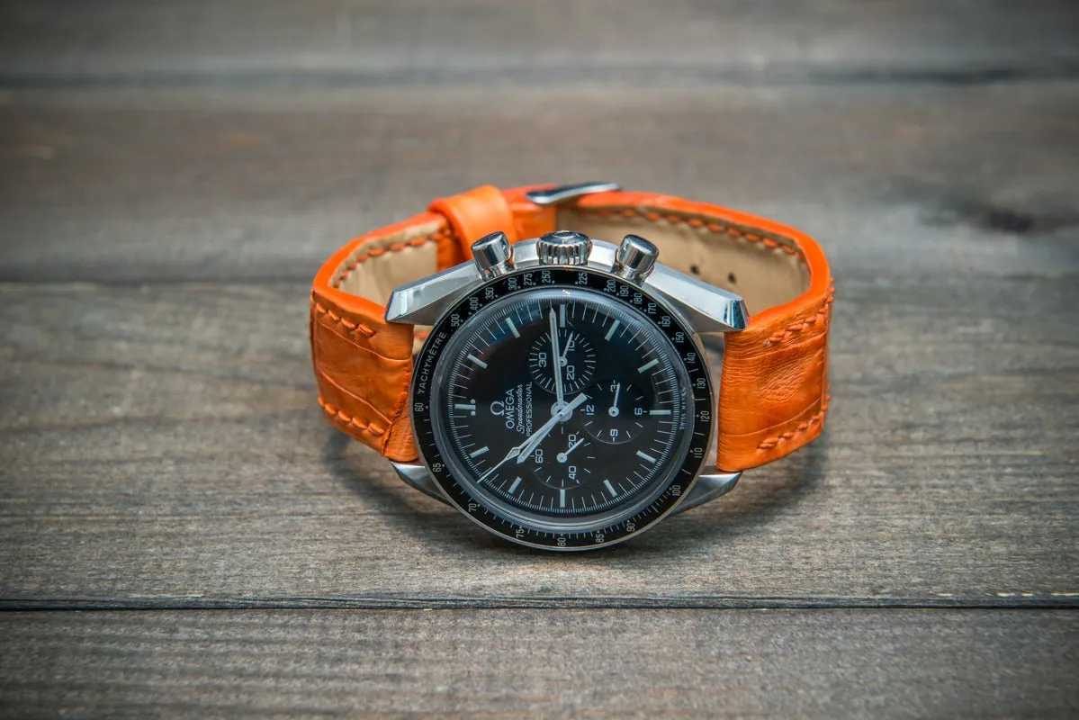 Alligator watch strap, Orange matte, handmade in Finland