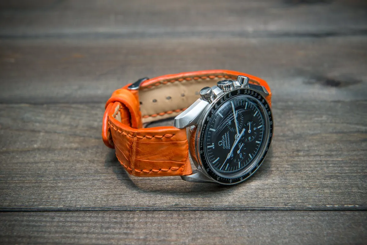 Alligator watch strap, Orange matte, handmade in Finland