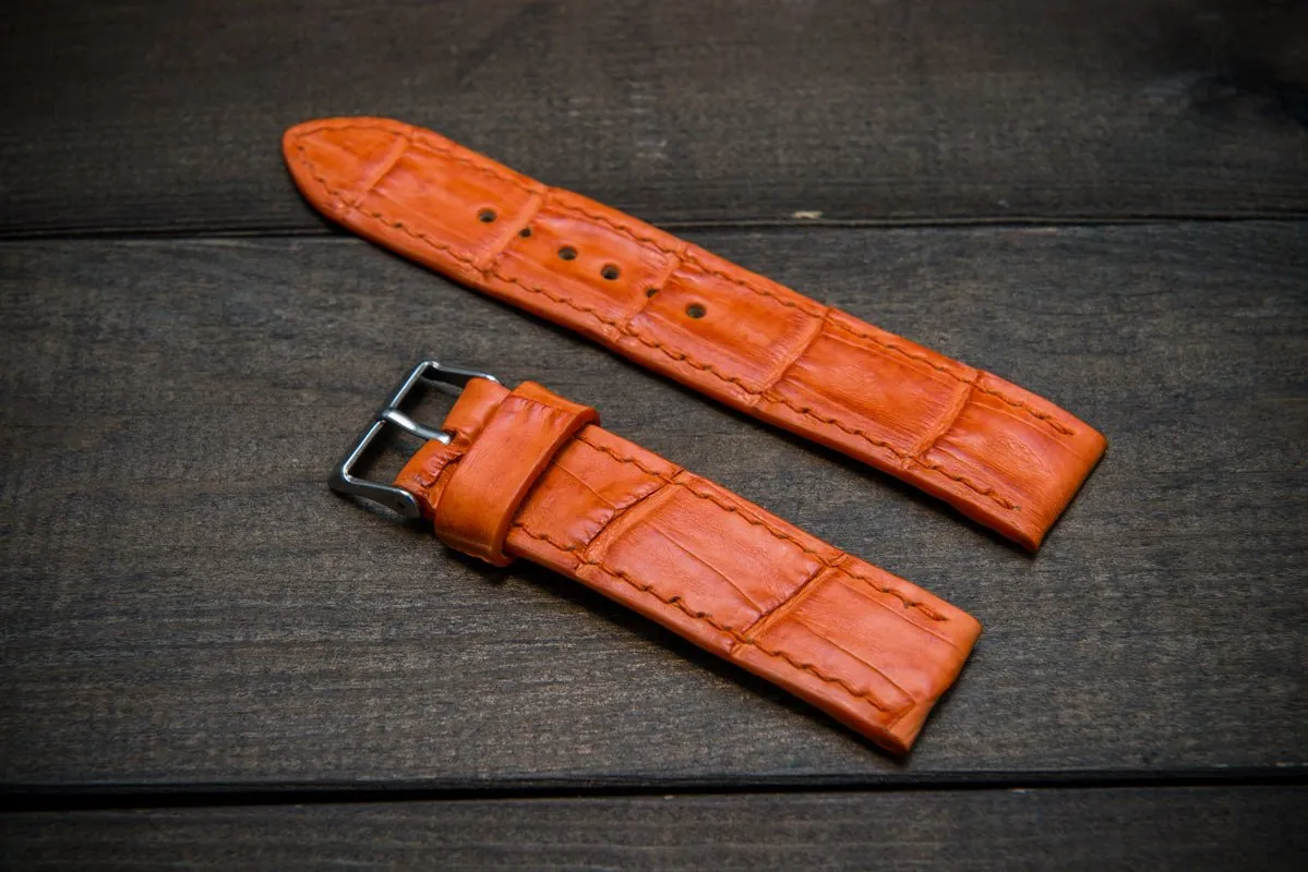Alligator watch strap, Orange matte, handmade in Finland