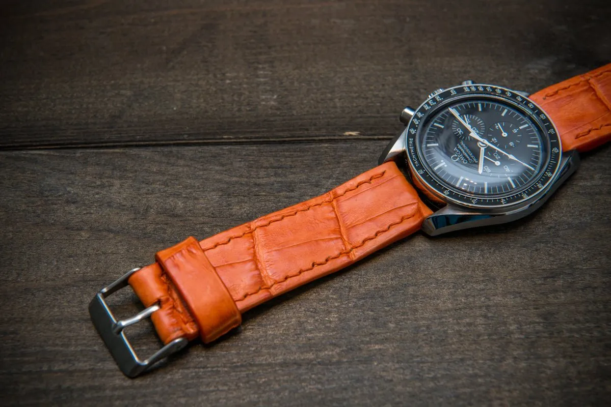 Alligator watch strap, Orange matte, handmade in Finland