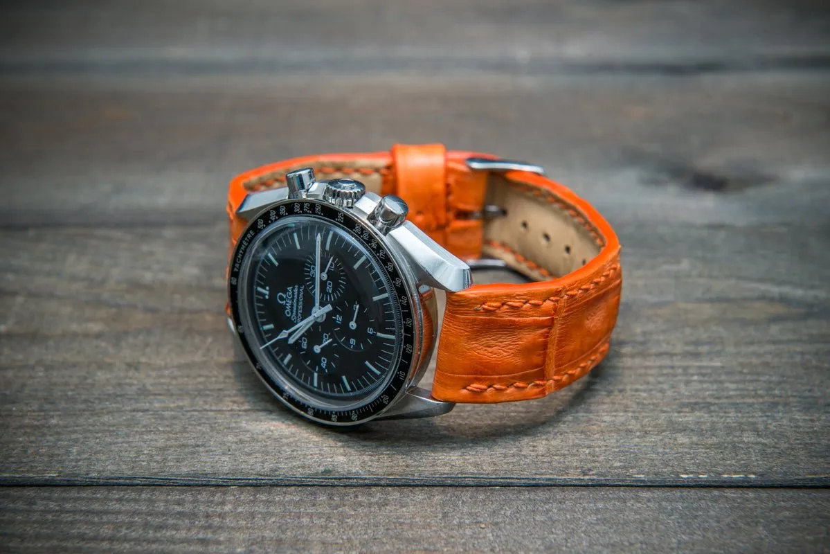 Alligator watch strap, Orange matte, handmade in Finland