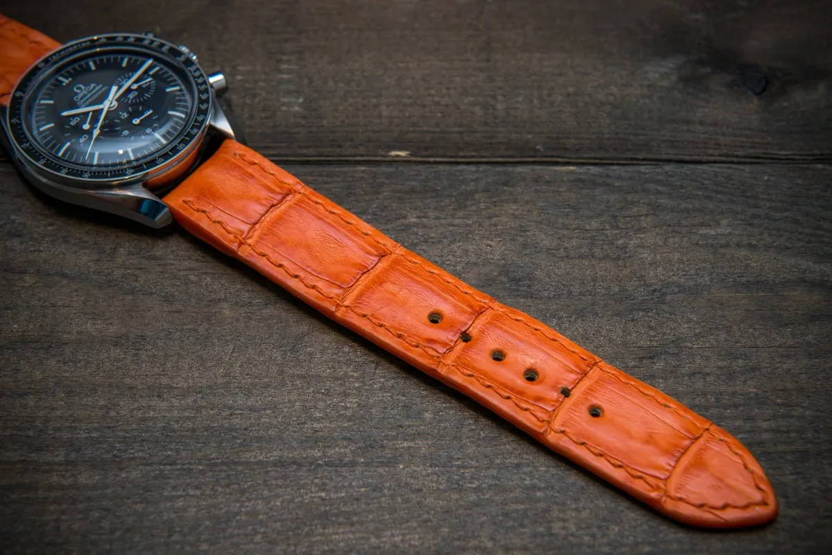 Alligator watch strap, Orange matte, handmade in Finland