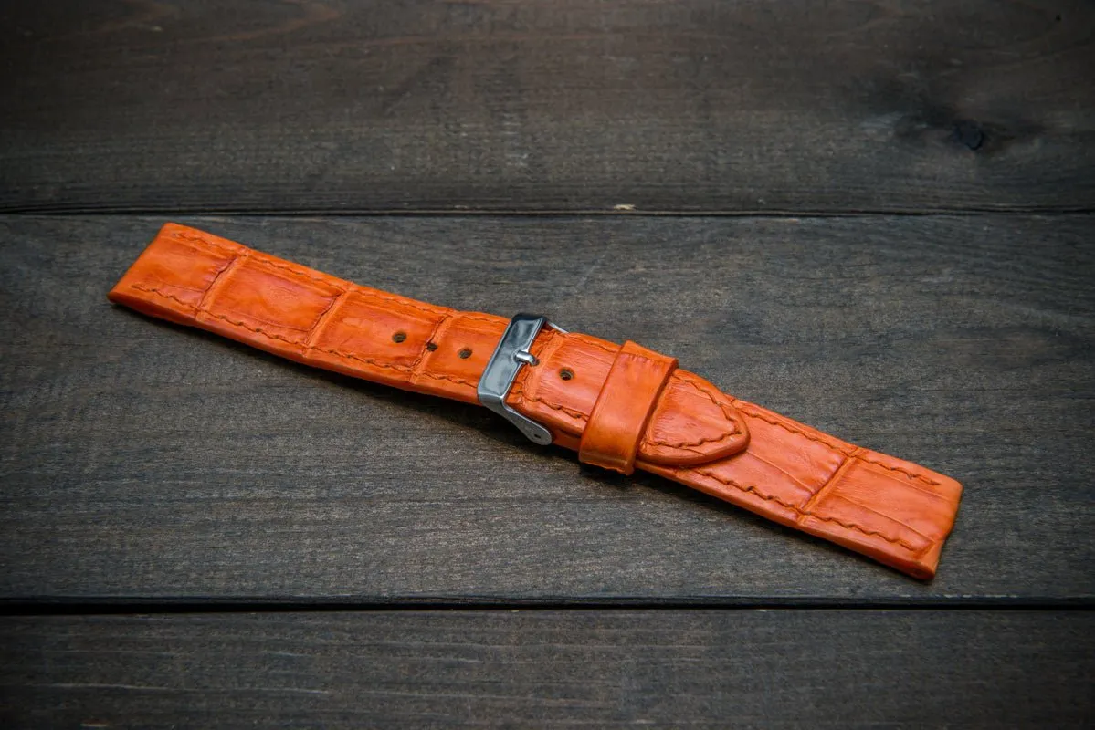 Alligator watch strap, Orange matte, handmade in Finland