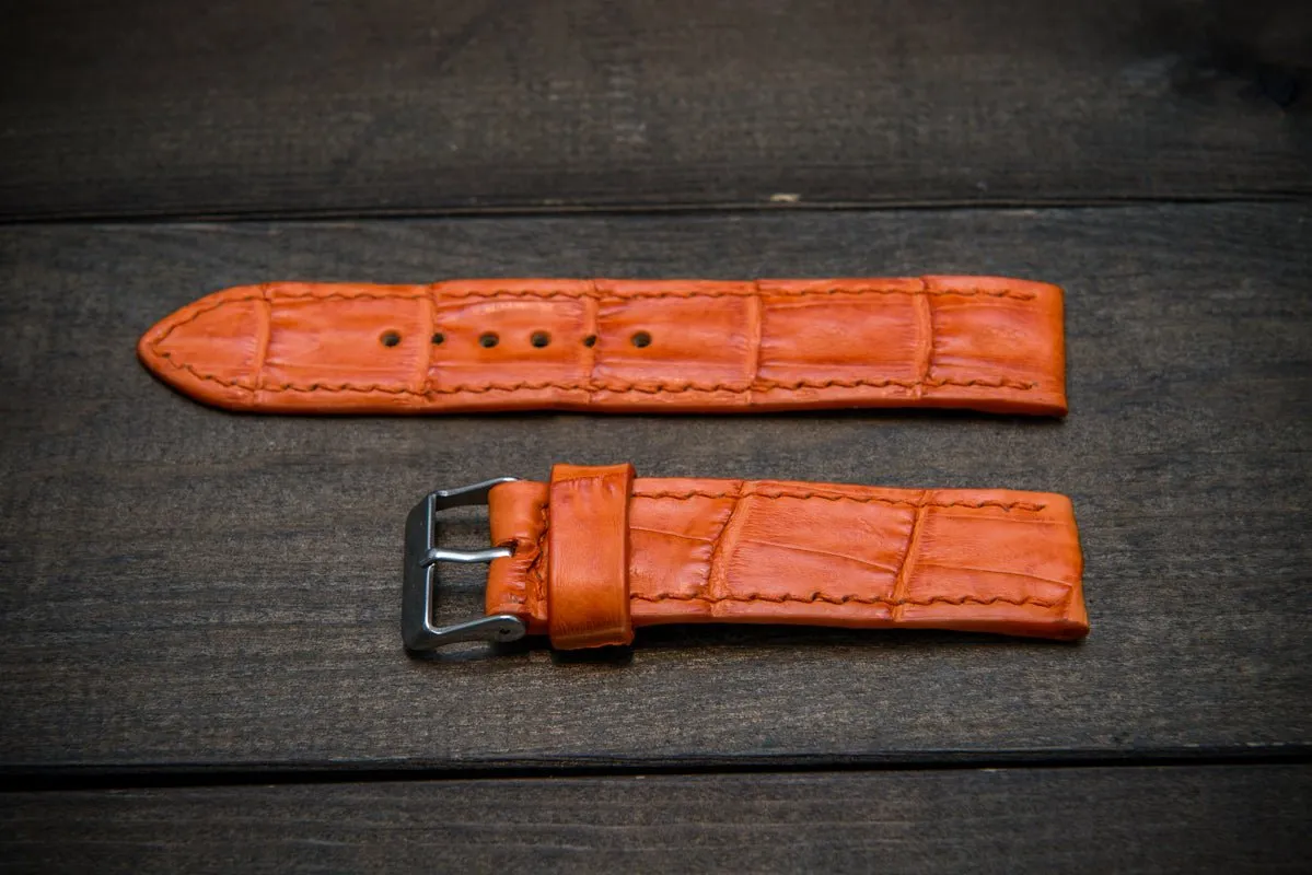 Alligator watch strap, Orange matte, handmade in Finland