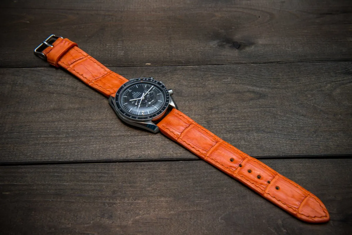 Alligator watch strap, Orange matte, handmade in Finland