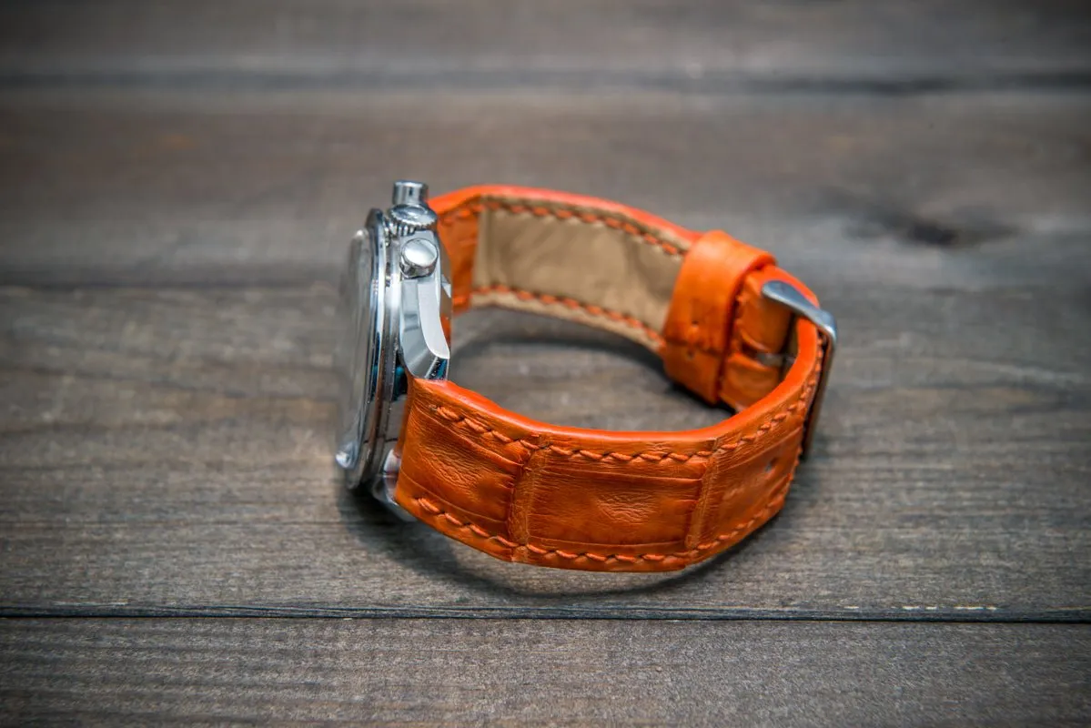 Alligator watch strap, Orange matte, handmade in Finland