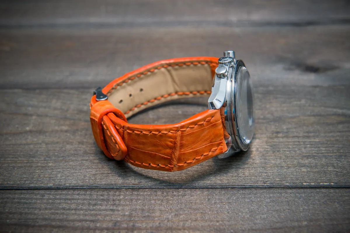 Alligator watch strap, Orange matte, handmade in Finland