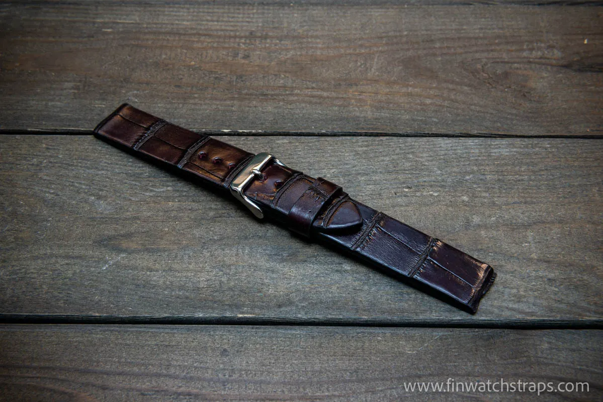 Alligator watch strap, Plum color,  handmade in Finland, 10-26 mm.