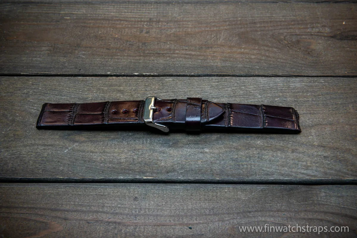 Alligator watch strap, Plum color,  handmade in Finland, 10-26 mm.