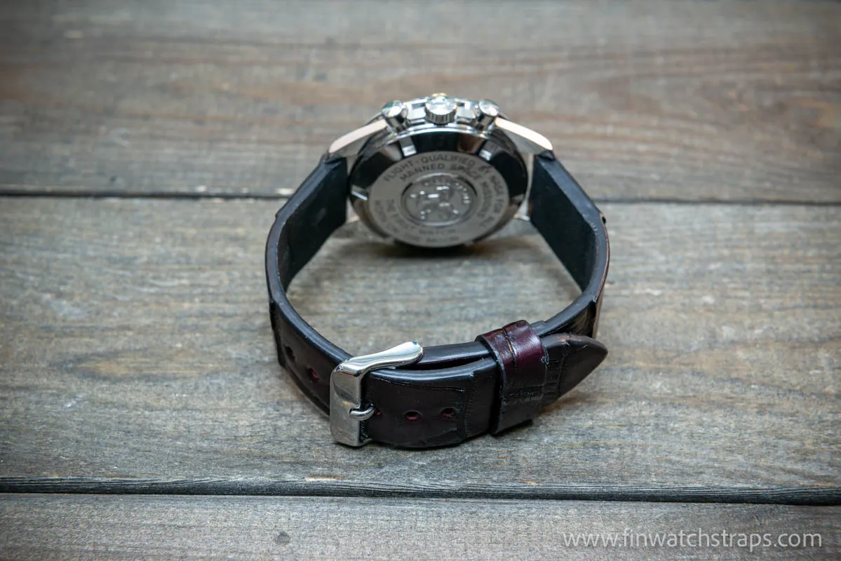 Alligator watch strap, Plum color,  handmade in Finland, 10-26 mm.