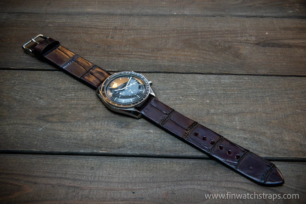 Alligator watch strap, Plum color,  handmade in Finland, 10-26 mm.