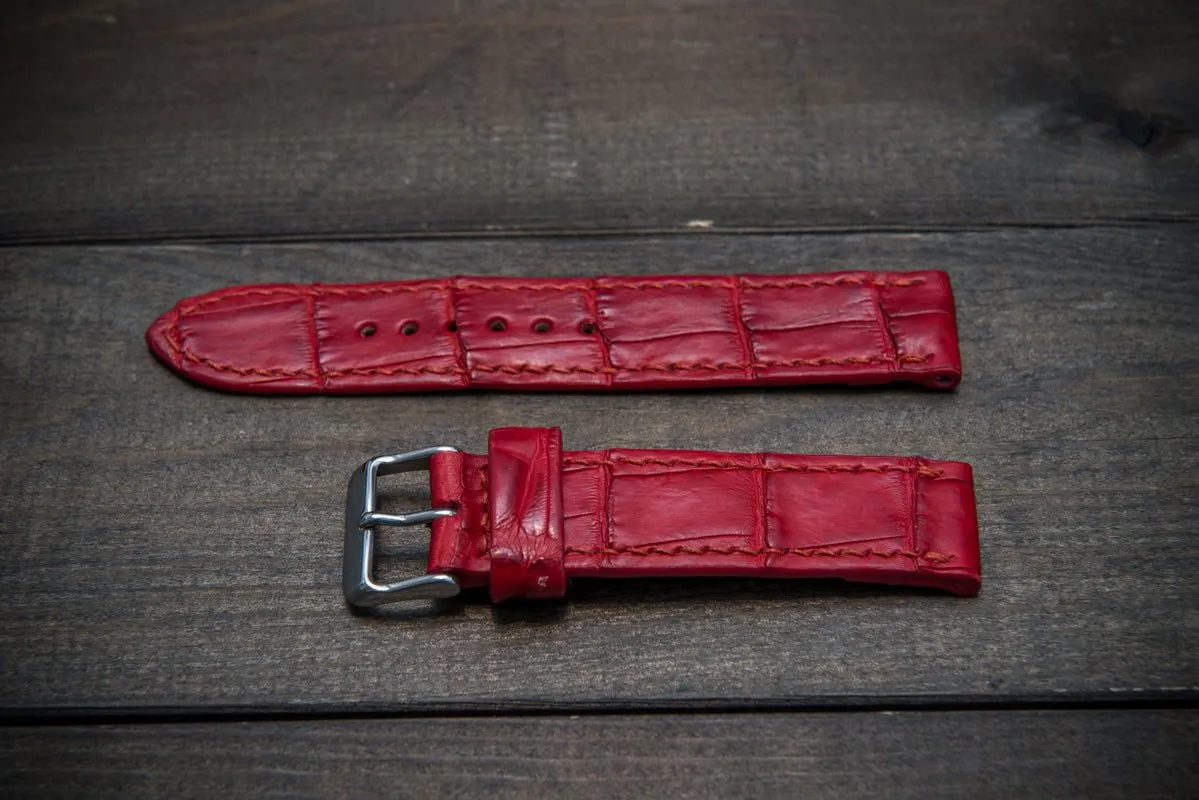 Alligator watch strap, Red matte, handmade in Finland