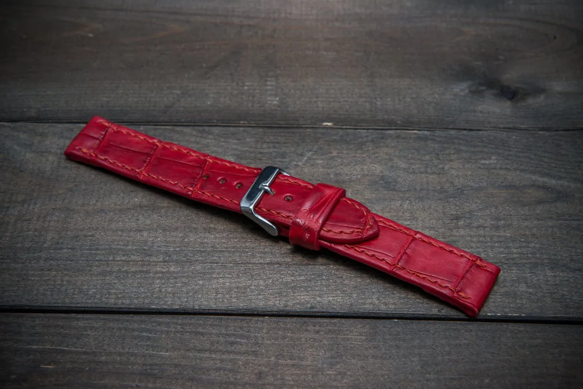 Alligator watch strap, Red matte, handmade in Finland