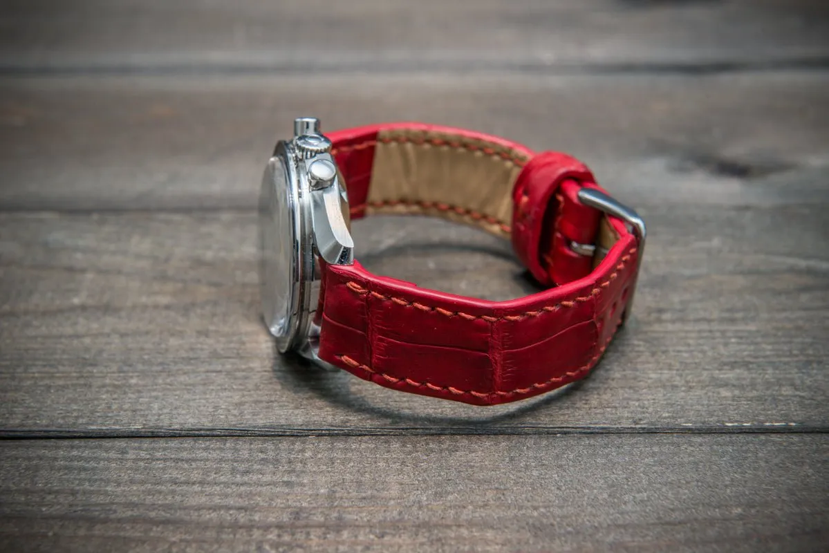 Alligator watch strap, Red matte, handmade in Finland
