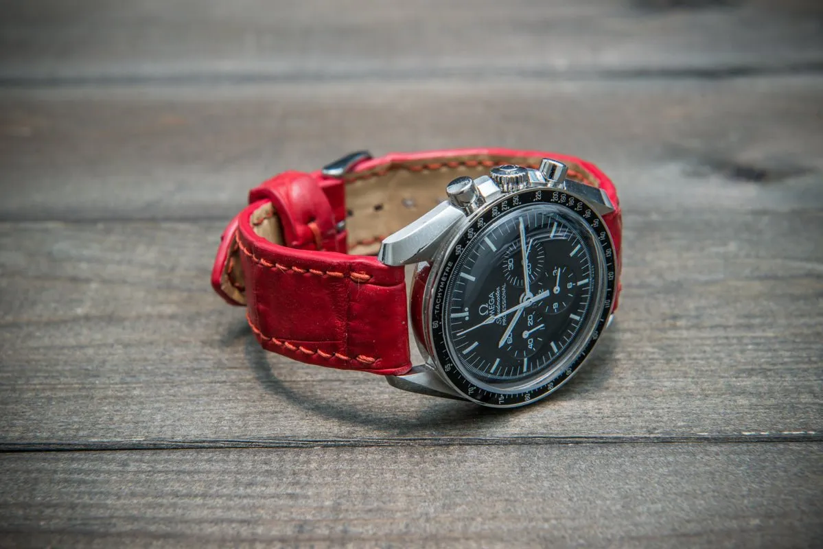 Alligator watch strap, Red matte, handmade in Finland