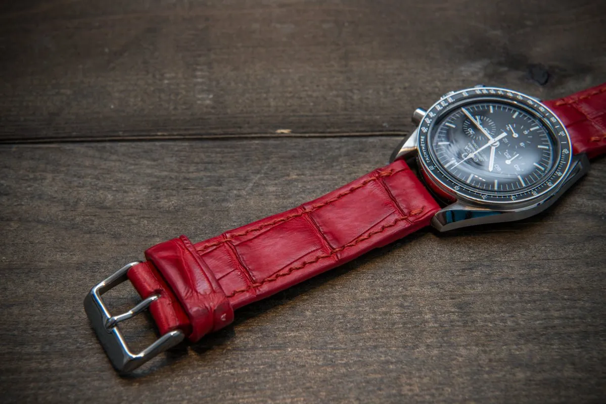 Alligator watch strap, Red matte, handmade in Finland