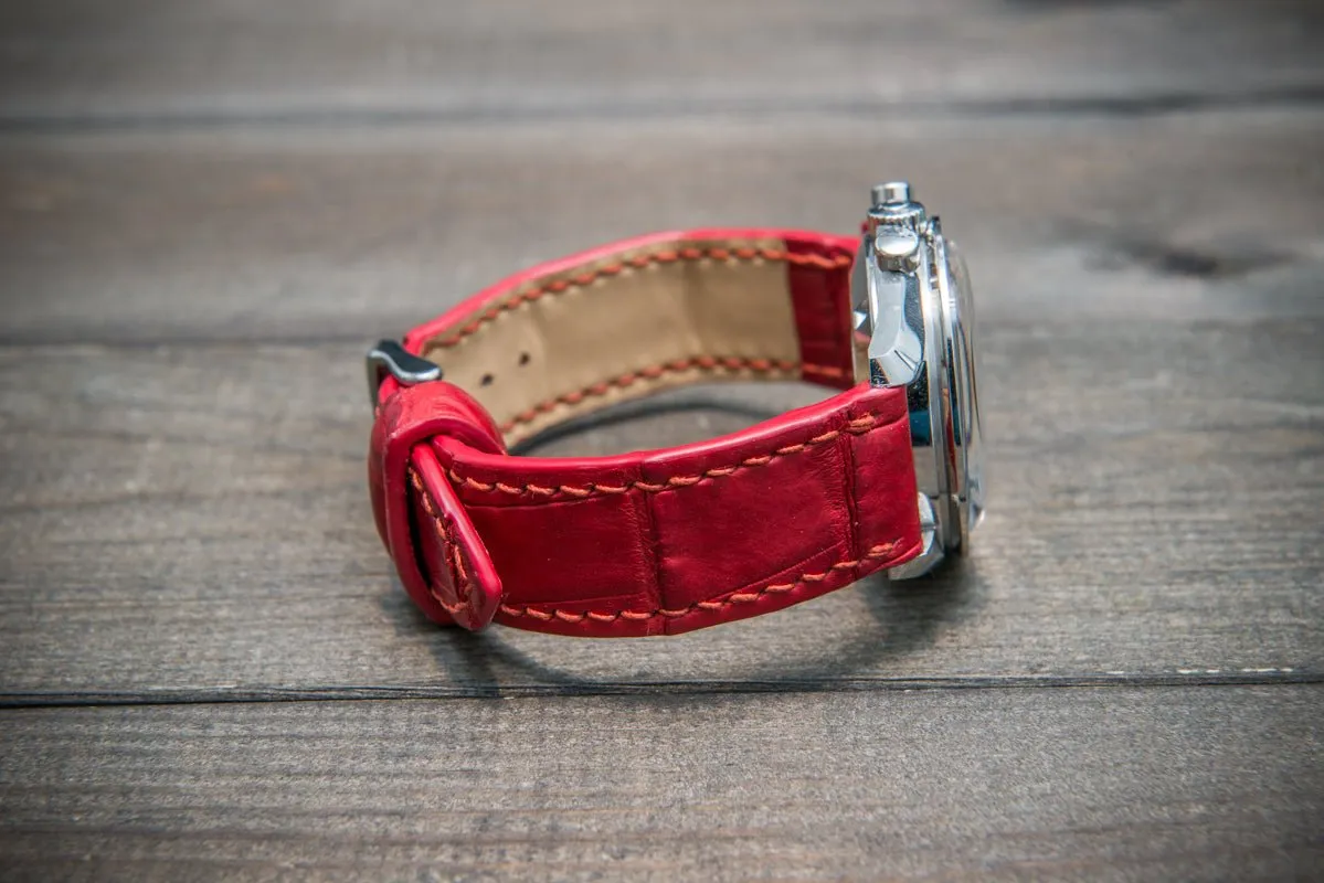 Alligator watch strap, Red matte, handmade in Finland