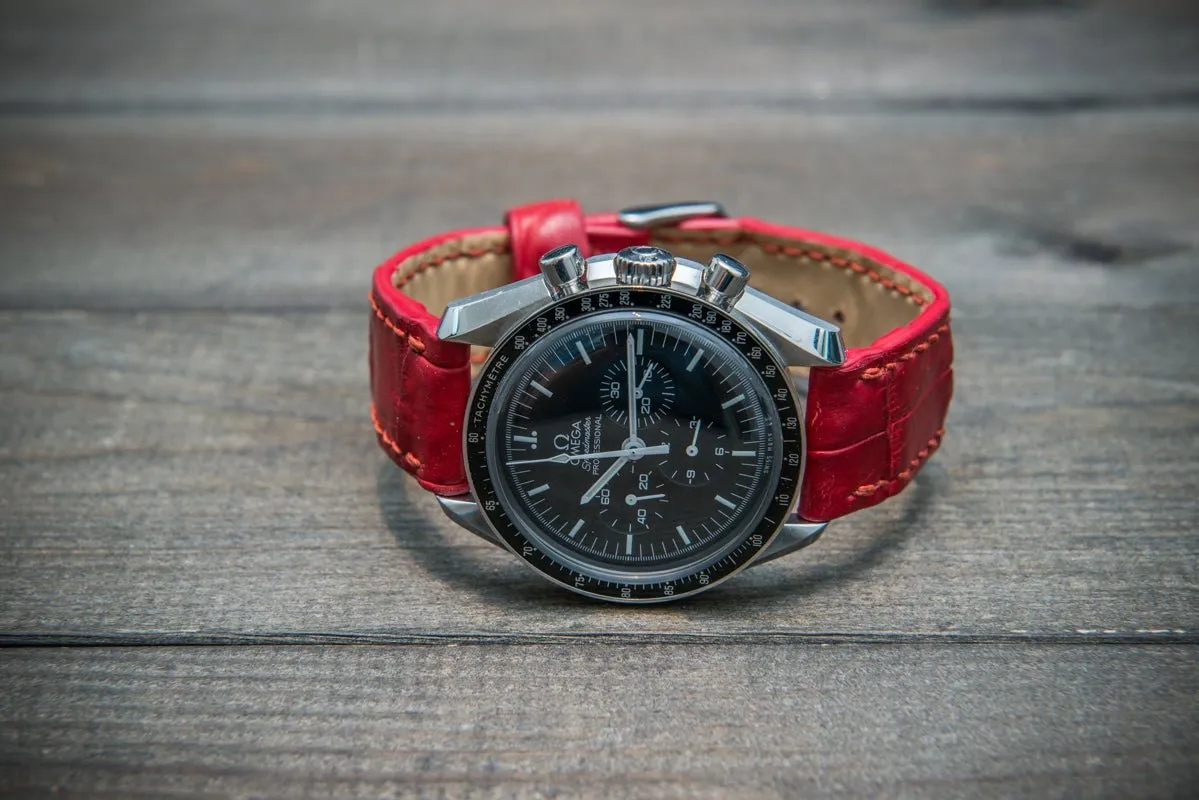 Alligator watch strap, Red matte, handmade in Finland