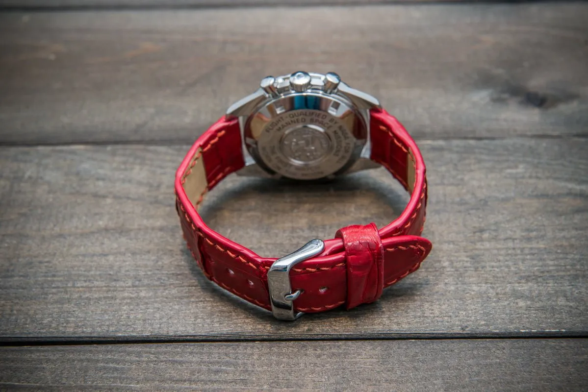Alligator watch strap, Red matte, handmade in Finland