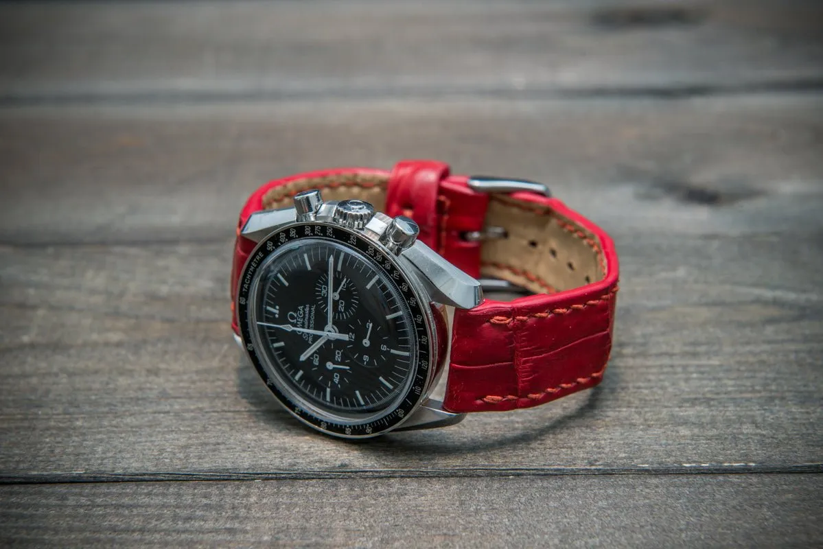 Alligator watch strap, Red matte, handmade in Finland