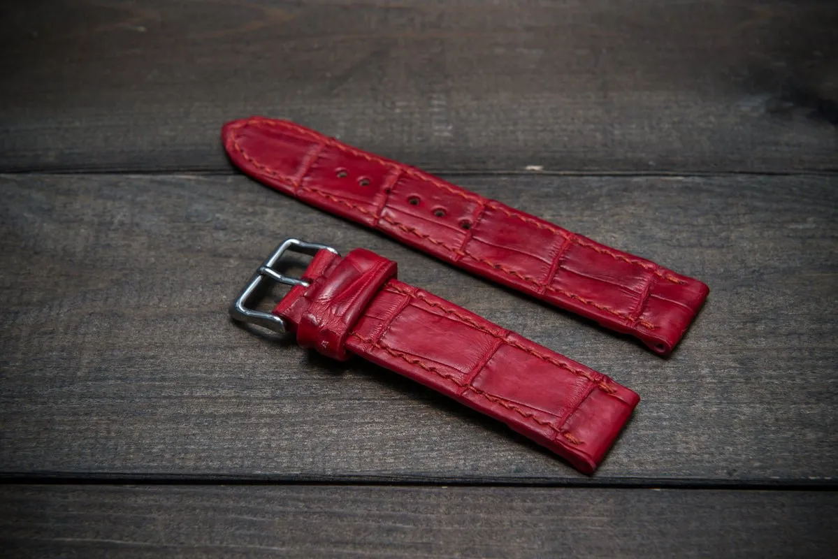 Alligator watch strap, Red matte, handmade in Finland