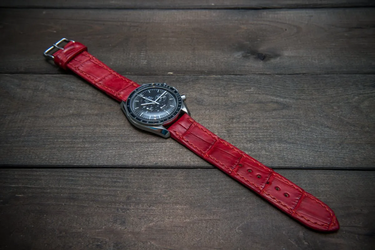 Alligator watch strap, Red matte, handmade in Finland
