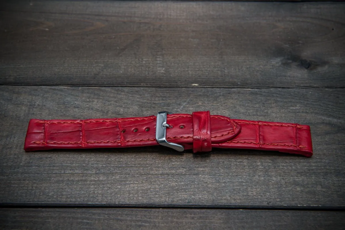 Alligator watch strap, Red matte, handmade in Finland