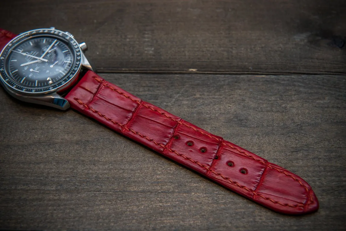 Alligator watch strap, Red matte, handmade in Finland