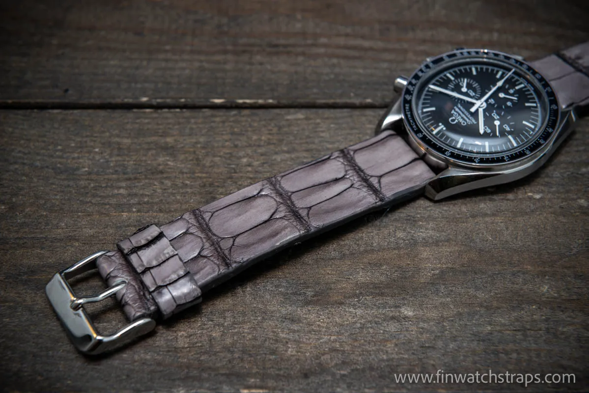 Alligator watch strap, Smoky grey, handmade in Finland, French Croco