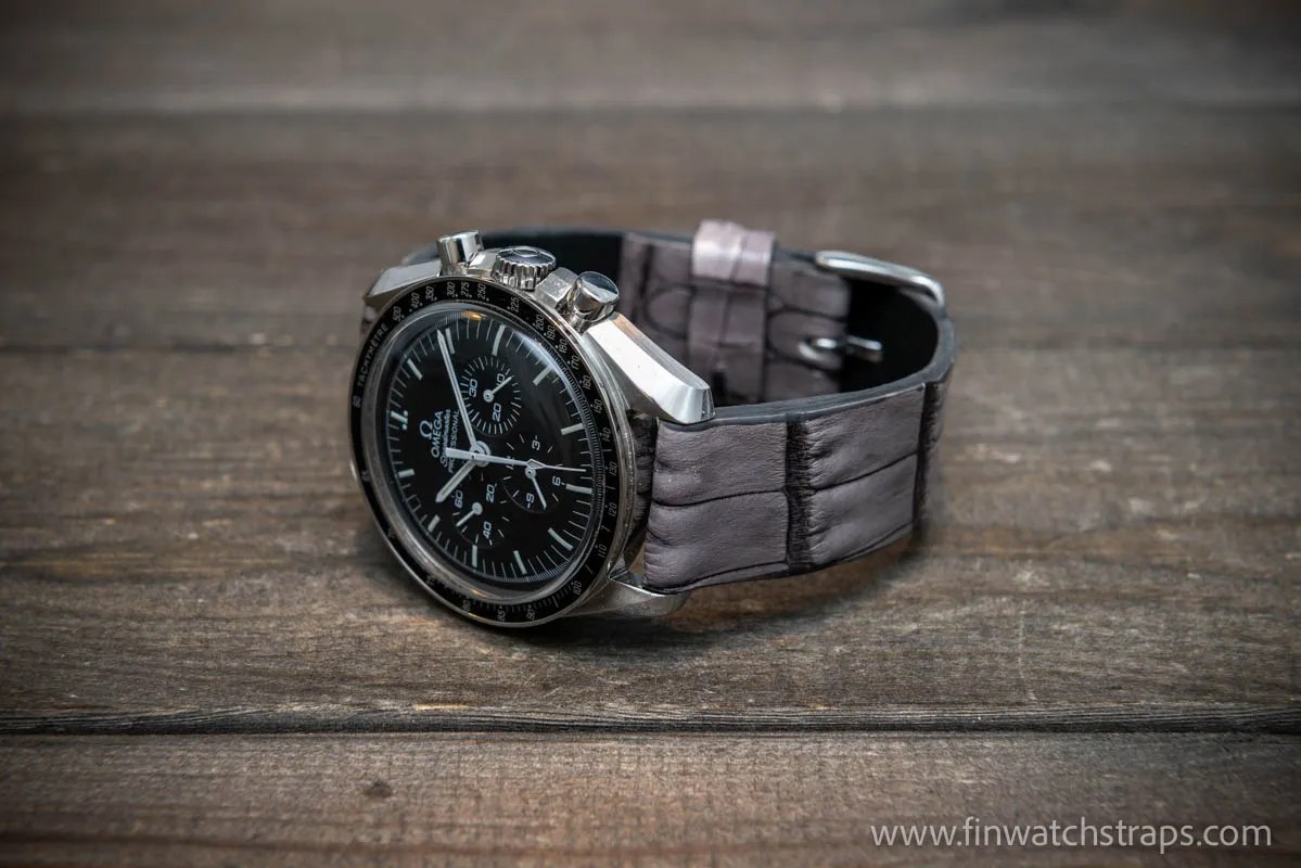 Alligator watch strap, Smoky grey, handmade in Finland, French Croco