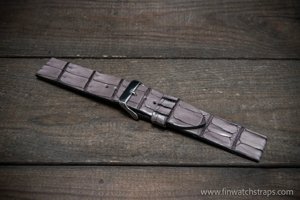 Alligator watch strap, Smoky grey, handmade in Finland, French Croco