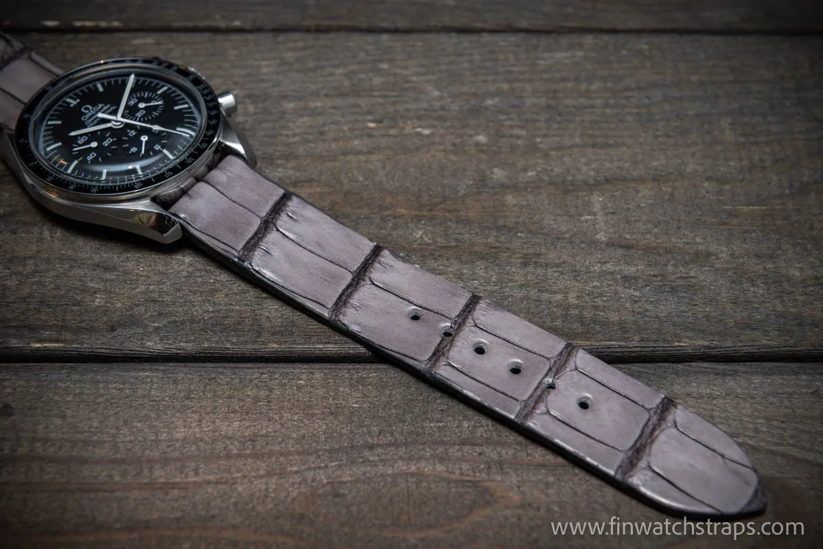 Alligator watch strap, Smoky grey, handmade in Finland, French Croco