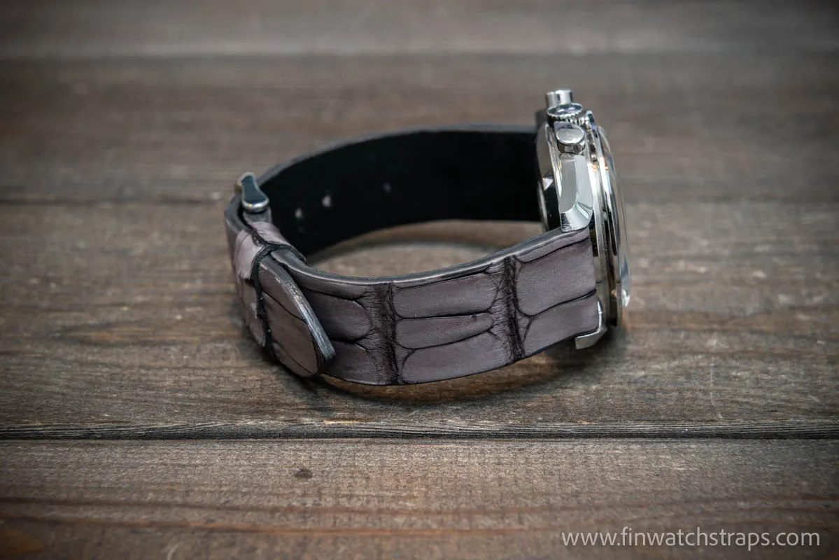 Alligator watch strap, Smoky grey, handmade in Finland, French Croco
