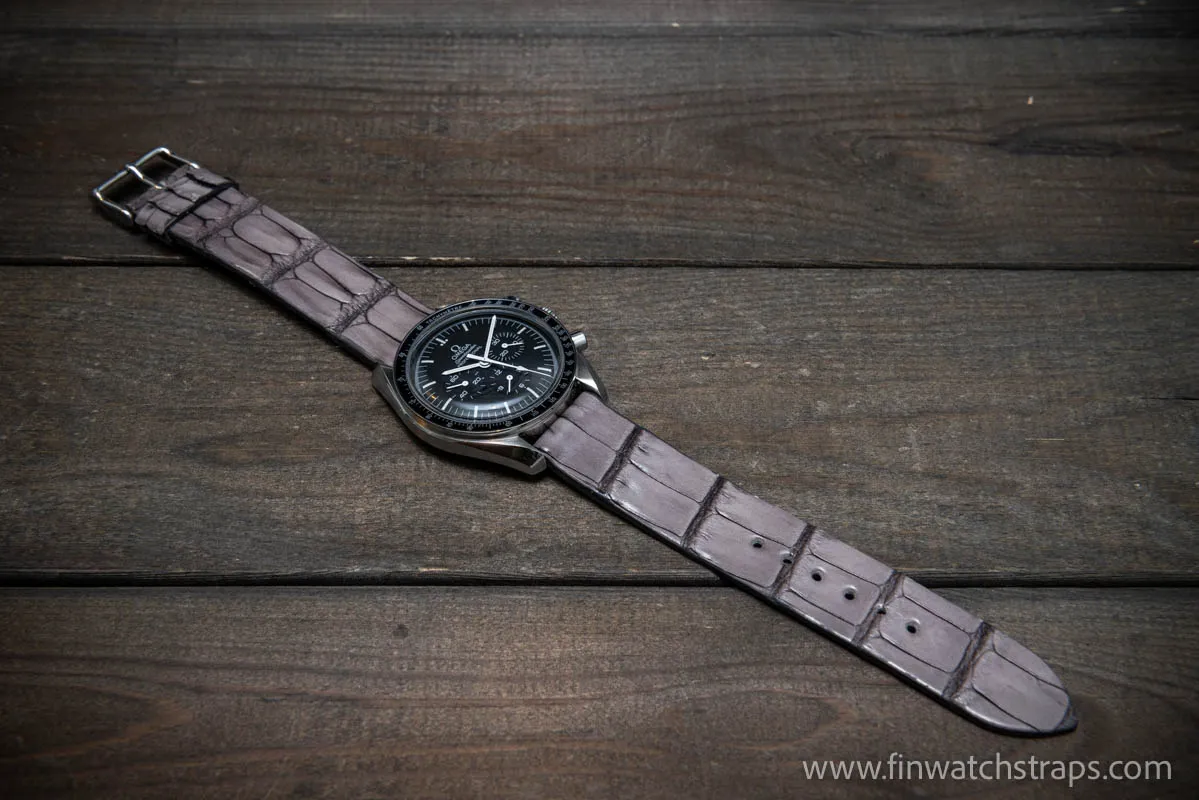 Alligator watch strap, Smoky grey, handmade in Finland, French Croco